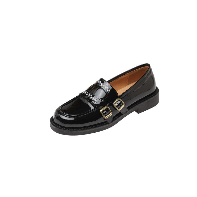 Karin Luna In Stock Spot Goods  Retro Style Slip-On Metal Buckle Loafers