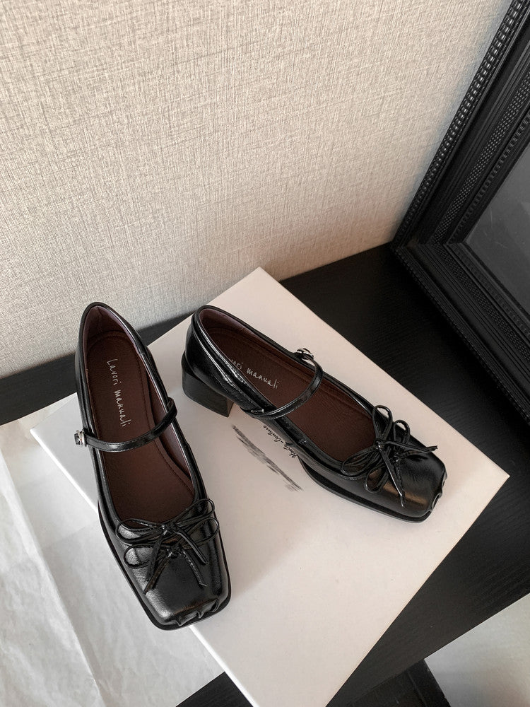 Karin Luna In Stock Spot Goods   One-strap Bowknot Square Toe Chunky Heel Mary Jane Shoes