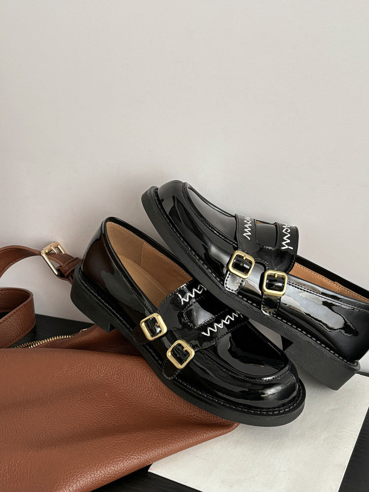 Karin Luna In Stock Spot Goods  Retro Style Slip-On Metal Buckle Loafers