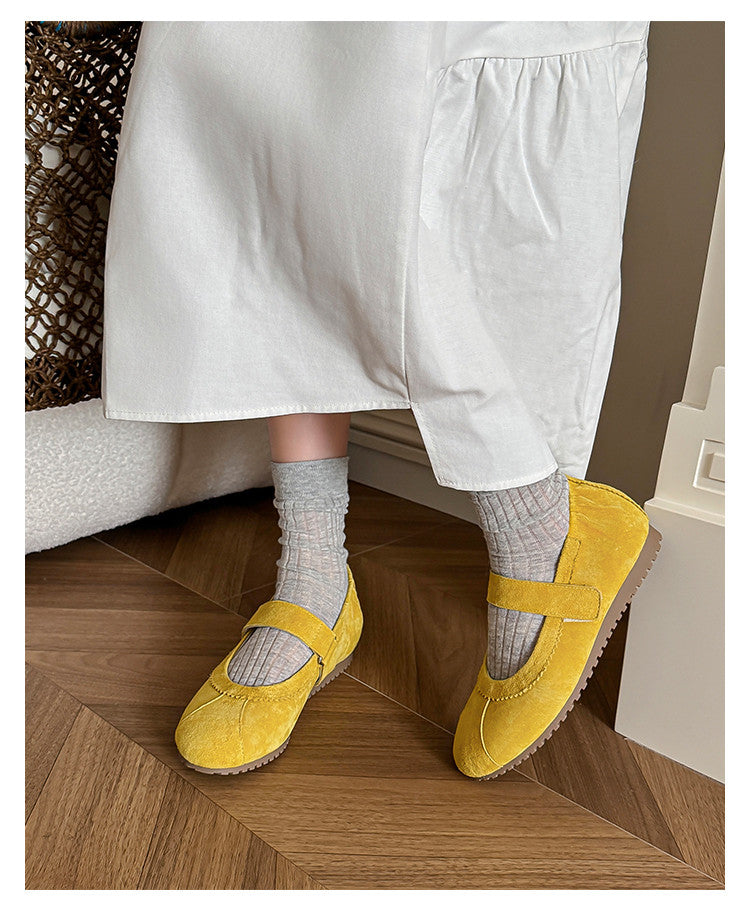 Karin Luna Casual Shoes Series~  In Stock In Stock Magic Tape Round Toe Internal Height Increase Single Strap Flats