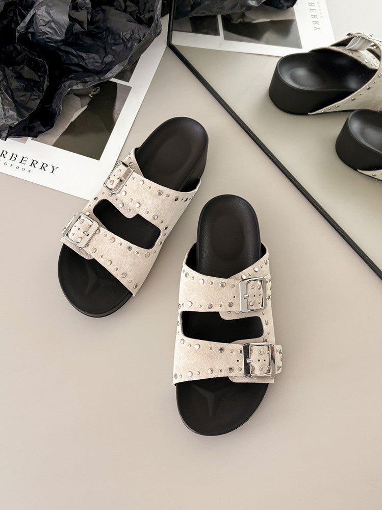 Karin Luna In Stock Spot Goods Casual Thick-Soled Belt Buckle Slippers