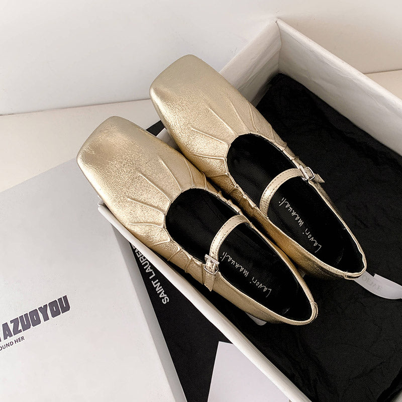 Karin Luna In Stock Spot Goods  Vintage Wrinkled One-Strap Granny Flats