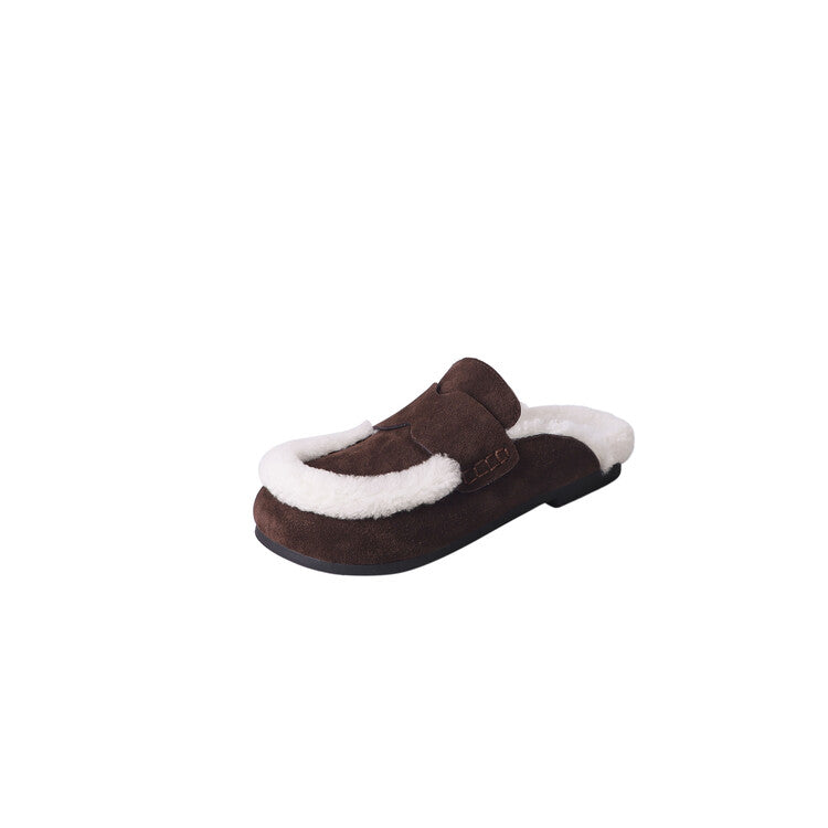 Karin Luna In Stock Look~This is such thick lamb wool Winter Atmosphere！Cowhide Leather Lamb Wool Round Toe Flat Sole Half Support！