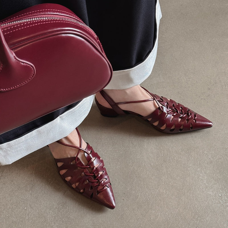 Karin Luna Braided Style ~Cross-woven Pointed Toe Closed-toe Sandals