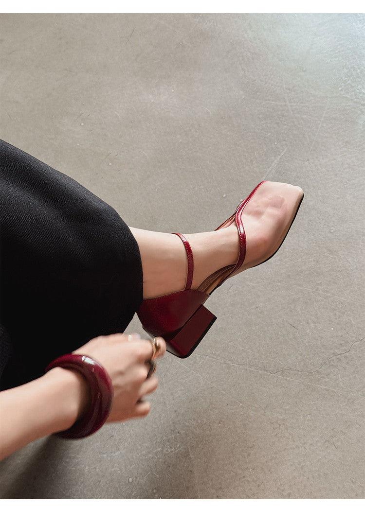 Karin Luna In Stock In Stock  Internet Celebrity Style Square Toe Mesh Chunky Heel Sandals