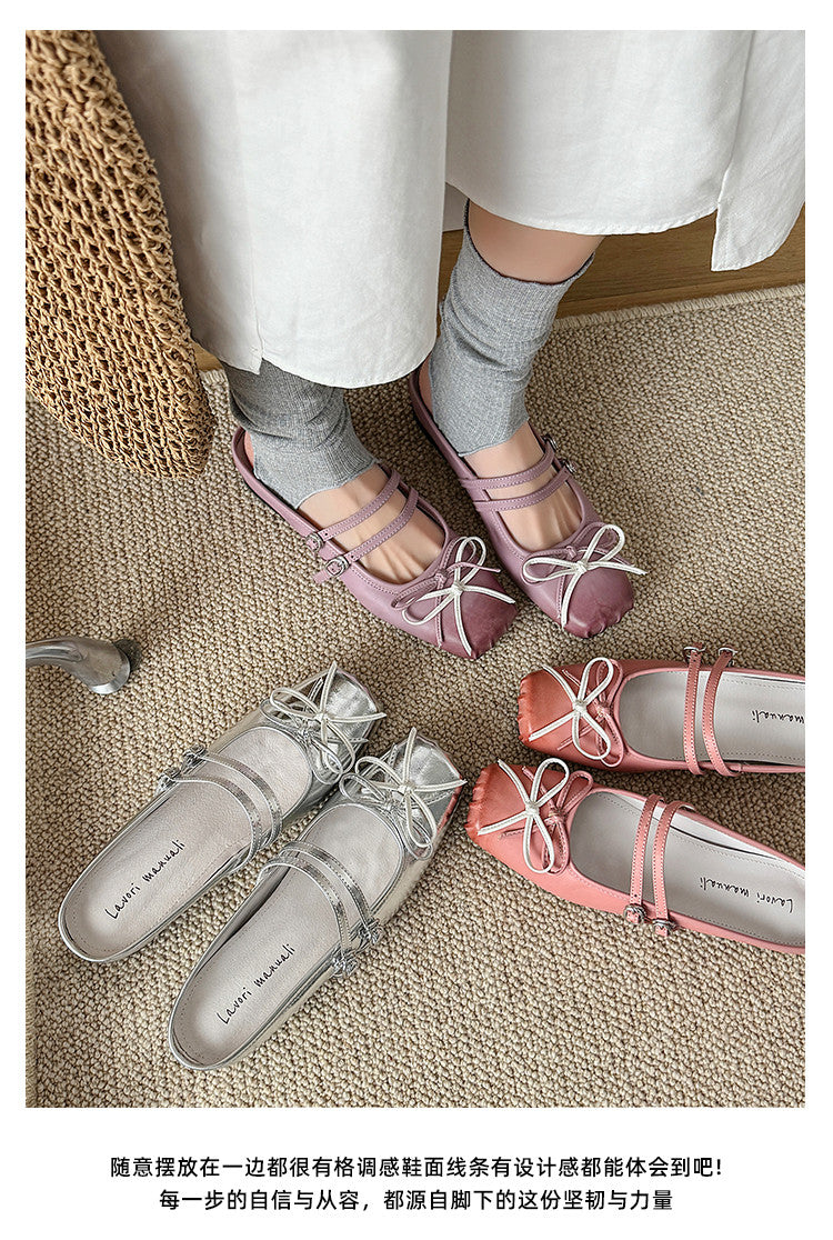 Karin Luna In Stock In Stock   Summer New Sweet Bowknot Color Block Square Toe Height-Increasing Slippers