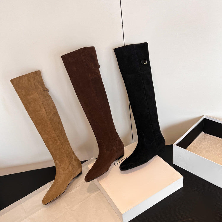 Karin Luna In Stock Spot Goods Vintage Cowhide Leather Two-Way Wear Pointed Toe Height-Increasing Long Boots