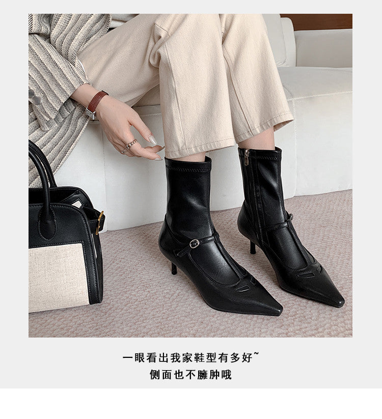 Karin Luna In Stock Spot Goods Elegant Stiletto Pointed Toe Side Zipper Short Boots
