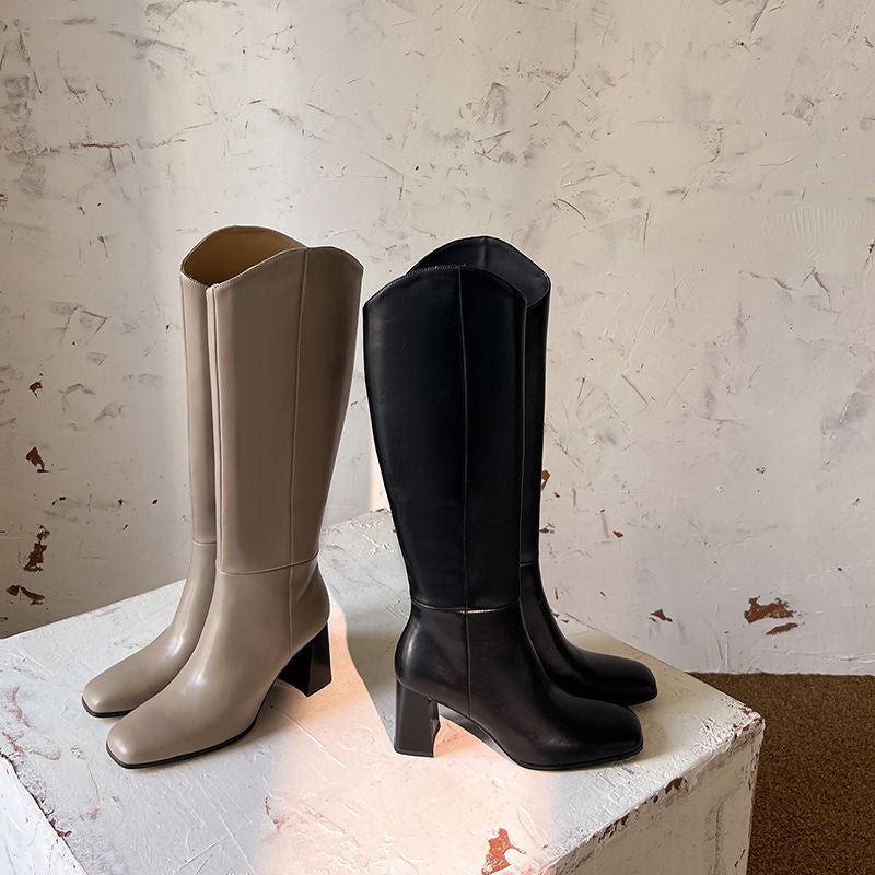 Karin Luna In Stock Spot Goods  Chunky Heel Side Zipper Riding Boots