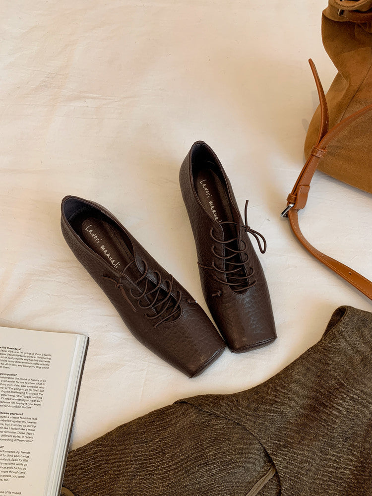 Karin Luna In Stock Spot Goods Elephant Pattern Series~Square-Toed Old Money Style Internal Height-Increasing Flats