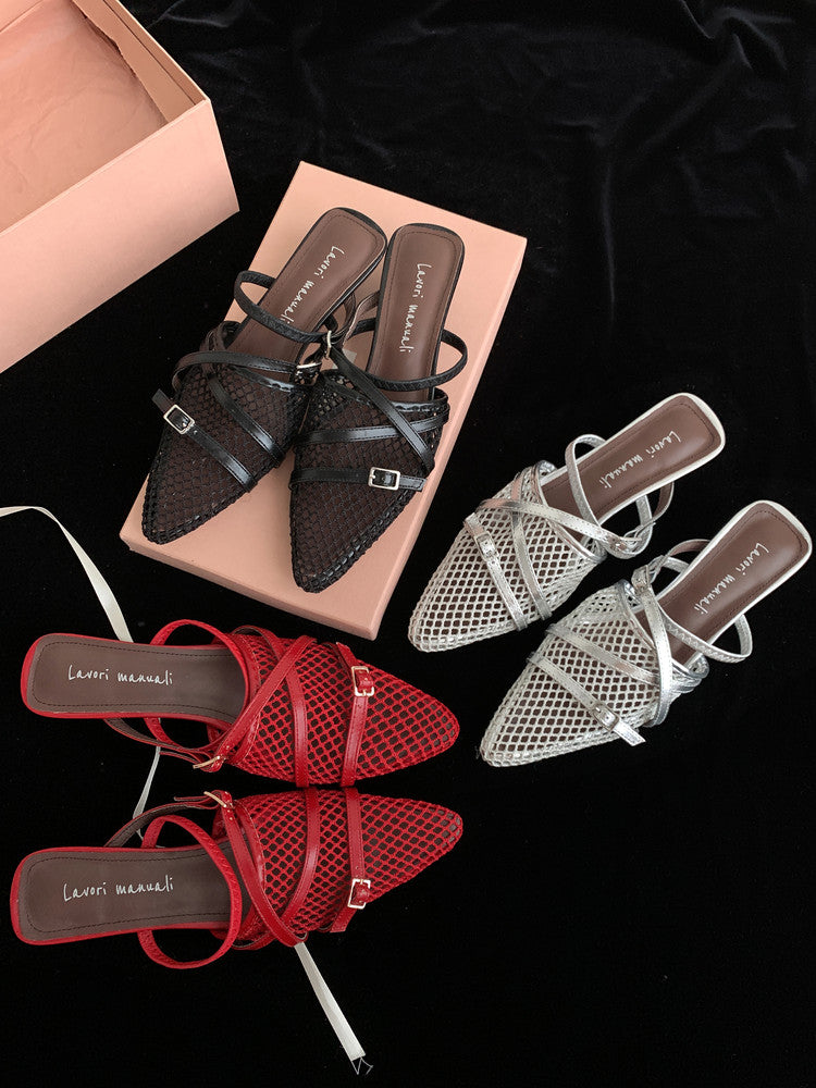 Karin Luna In Stock  Spot Goods  Mesh Series Elegant Closed-Toe Belt Buckle Slippers
