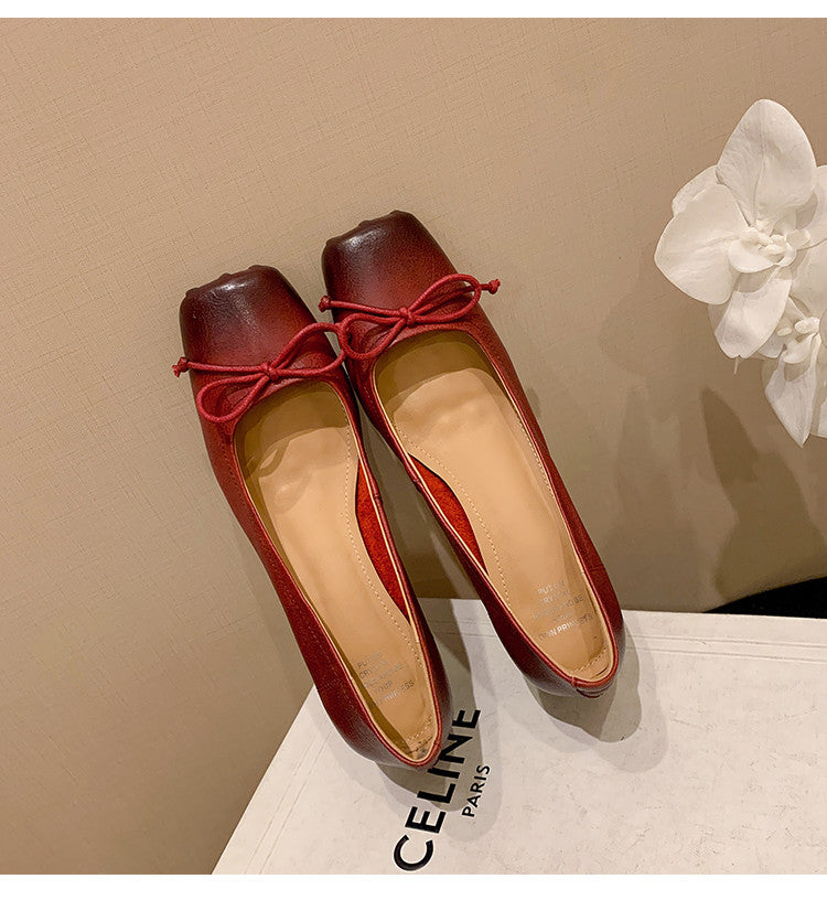 Karin Luna In Stock In Stock ~Full leather inside and out Pig Nose Bow Retro Thick Heel Mary Jane Shoes