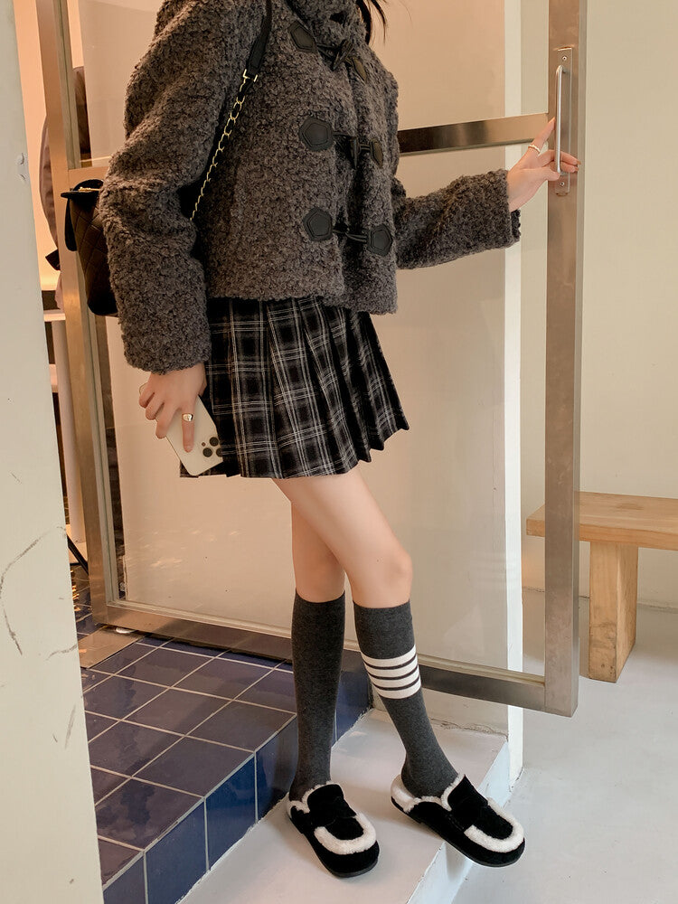 Karin Luna In Stock Look~This is such thick lamb wool Winter Atmosphere！Cowhide Leather Lamb Wool Round Toe Flat Sole Half Support！