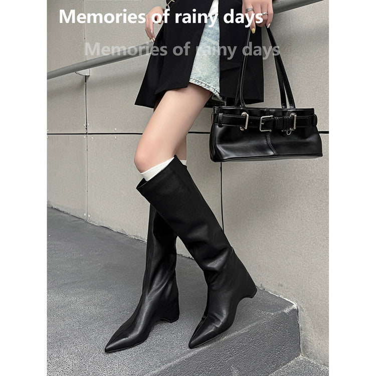 Karin Luna Hot-Selling Internal Height Increase Pointed Toe Straight-Leg Hot-Selling Long Boots