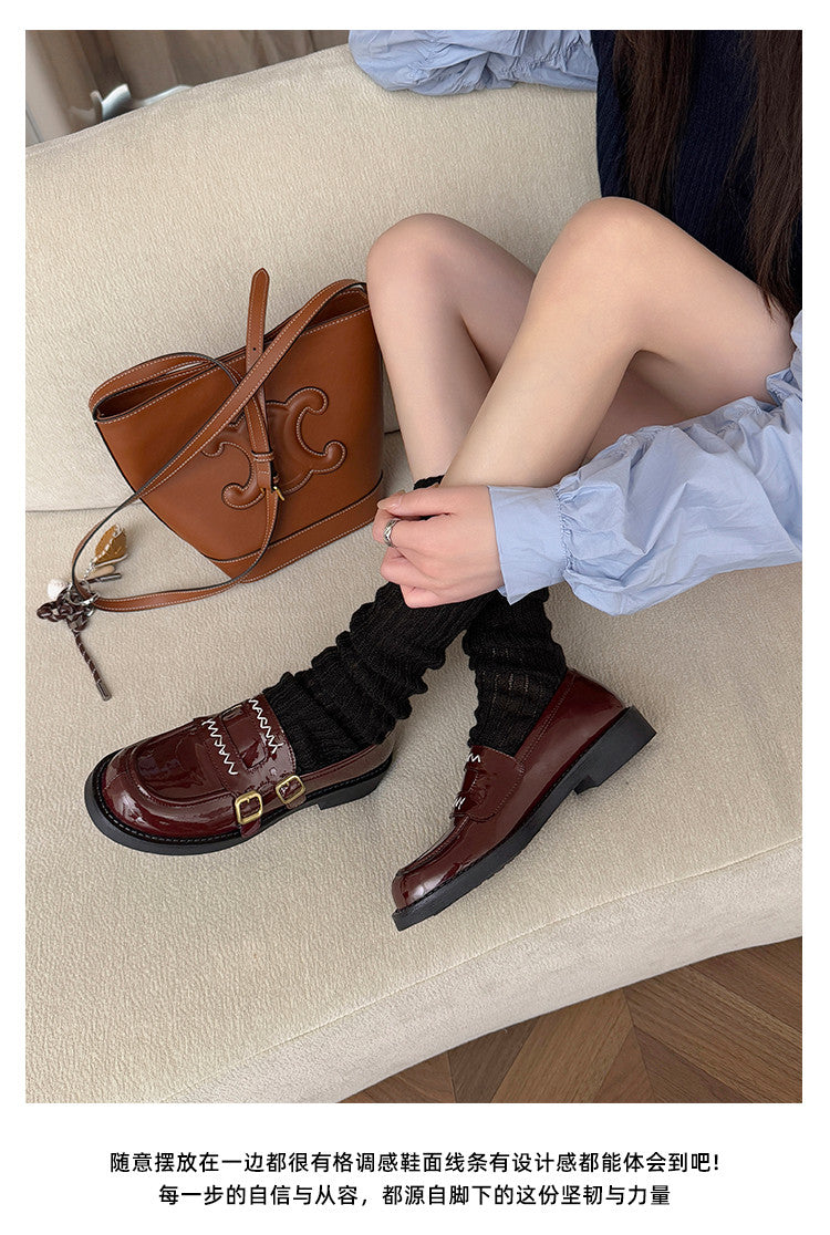 Karin Luna In Stock Spot Goods  Retro Style Slip-On Metal Buckle Loafers