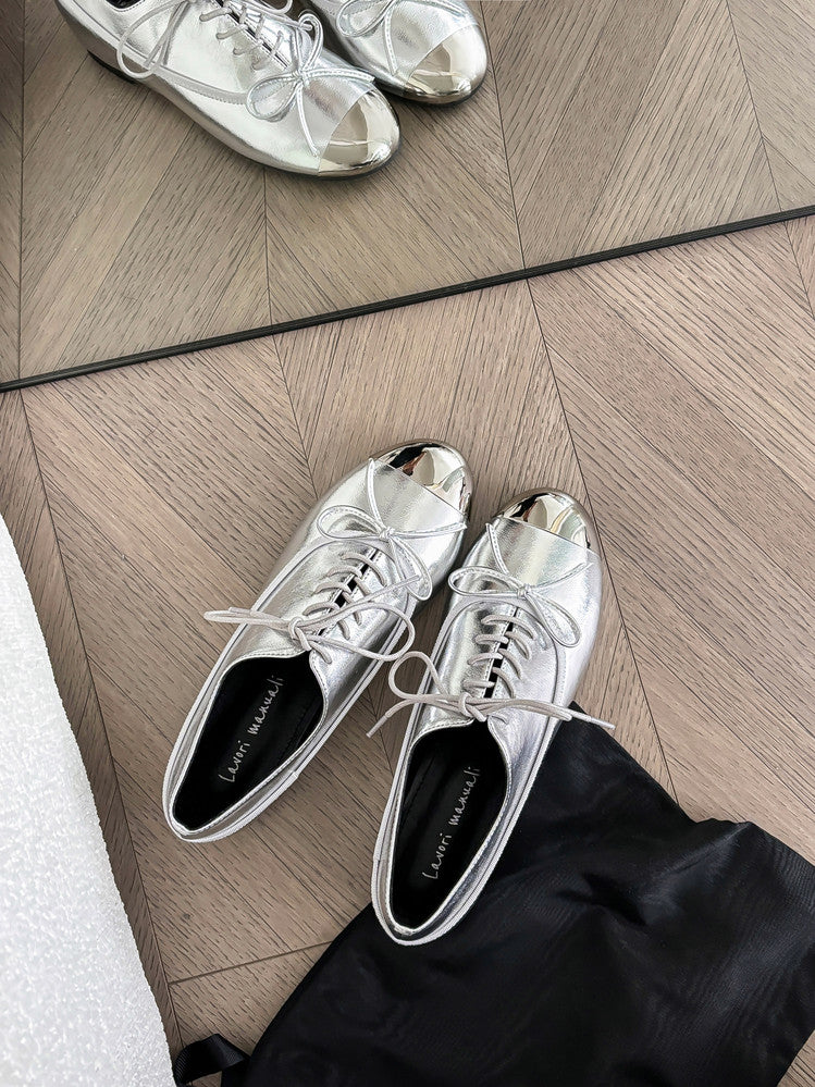 Karin Luna In Stock Spot Goods  Casual Lace-Up Metal Toe Bow Deep Mouth Single Shoes