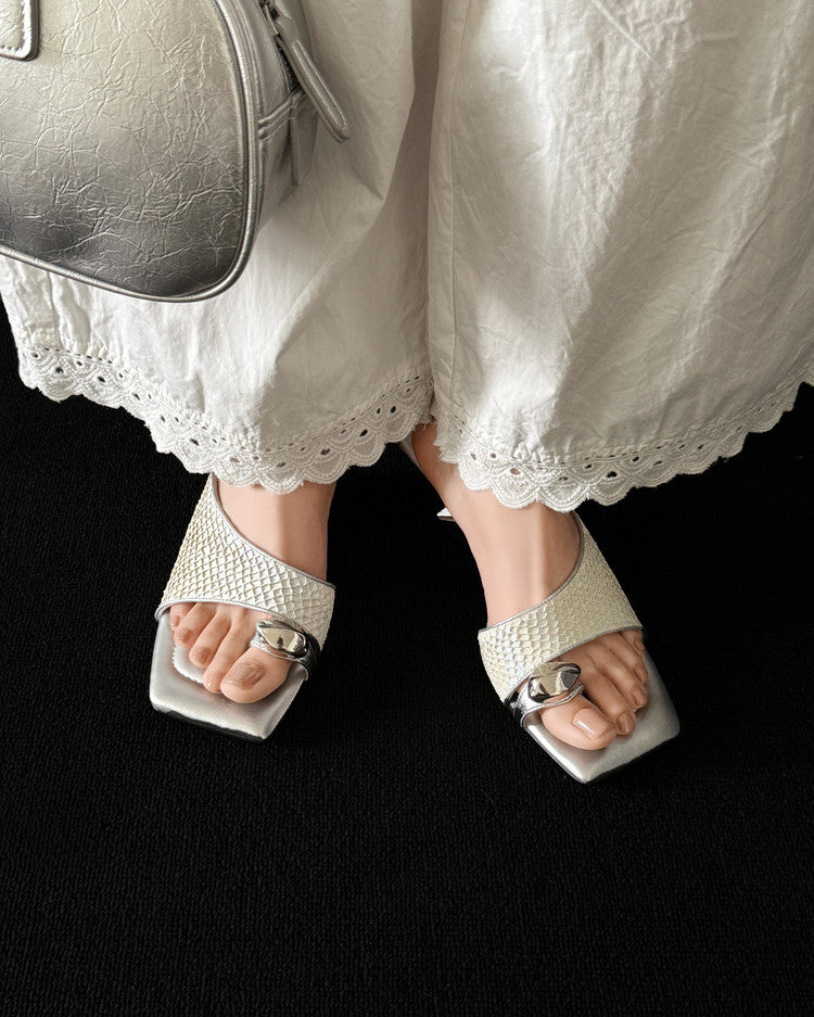Karin Luna Fish Skin Series~Minimalist Square Toe Popular Irregular Heel Slippers