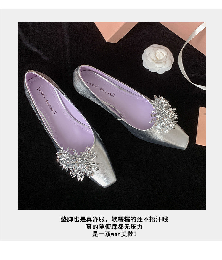 Karin Luna In Stock Spot Goods Exquisite Fireworks Buckle Small Square Toe Chunky Heel Commuter Shoes