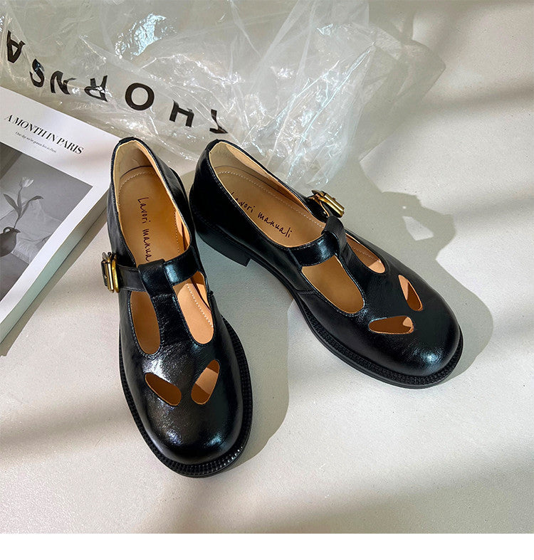 Karin Luna In Stock Spot Goods Minimalist Retro British Style Irregular Hollow Single Shoes