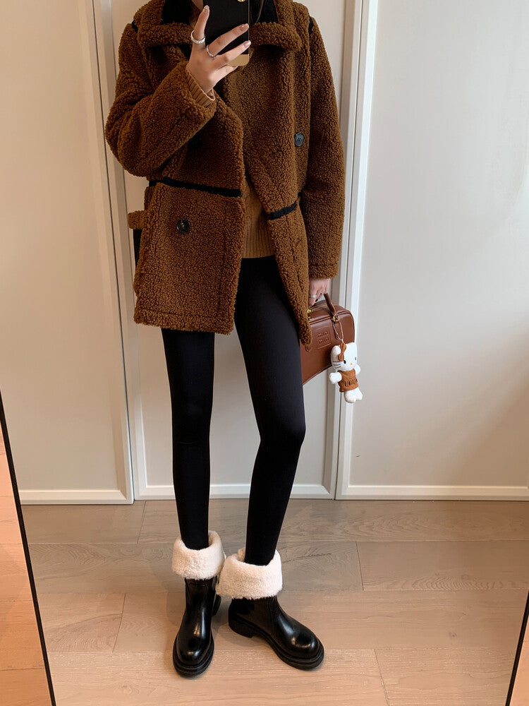 Karin Luna Classic Basic Style   Convertible Foldable Hidden Buckle Snow Fur Shoes Full cowhide Basic Flat Short Boots