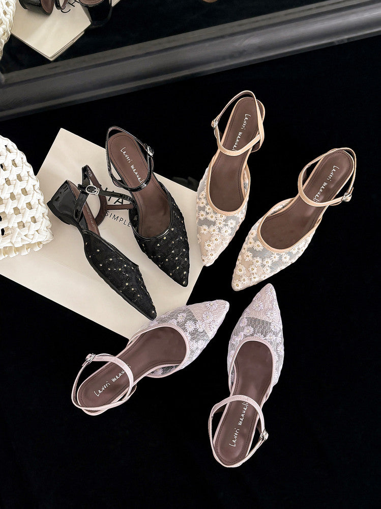 Karin Luna In Stock Spot Goods Embroidered Daisy Sheepskin Mesh Elegant Closed-Toe Slippers