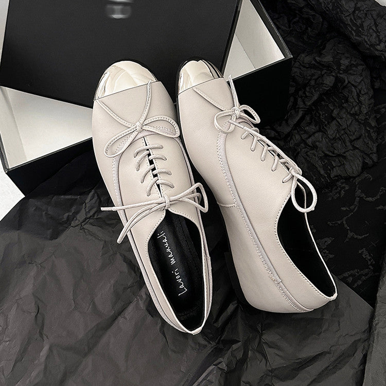 Karin Luna In Stock Spot Goods  Casual Lace-Up Metal Toe Bow Deep Mouth Single Shoes