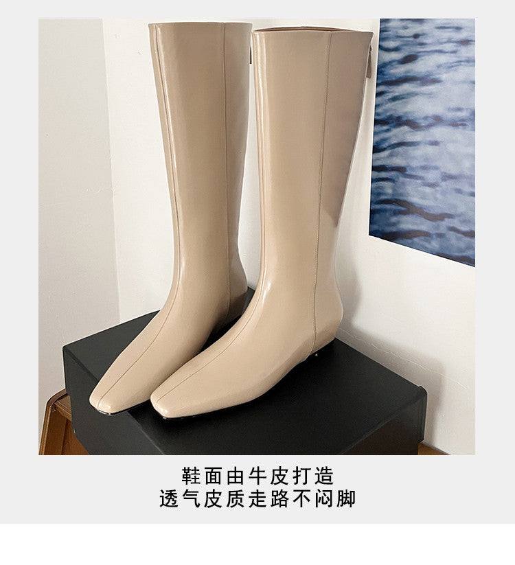 Karin Luna Minimalist Style Square-Toe Hidden Heel Long Boots