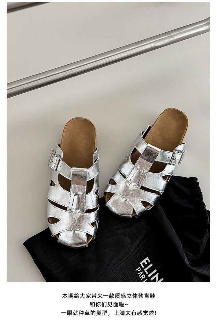Karin Luna Full Layer Inside and Out~Basic Versatile Perforated Round Toe Birkenstock Slippers