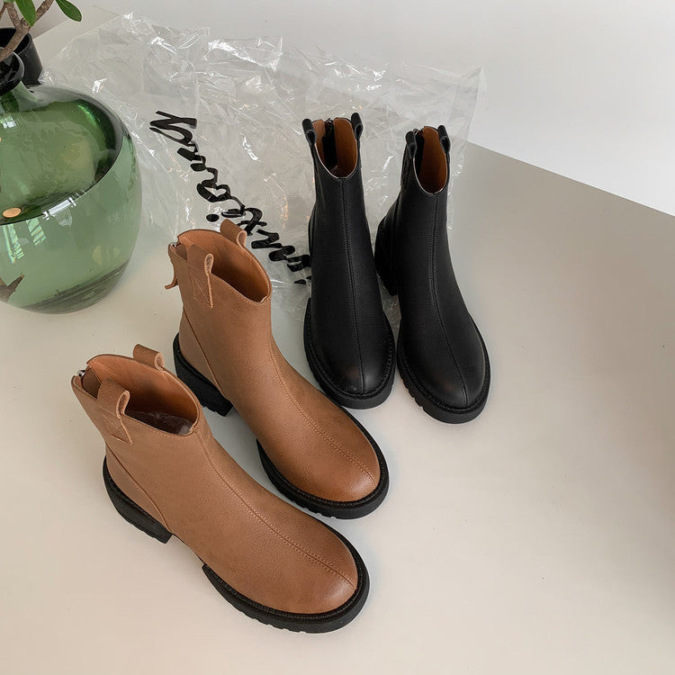 Karin Luna In Stock Versatile Round Toe Chunky Heel Ankle Boots