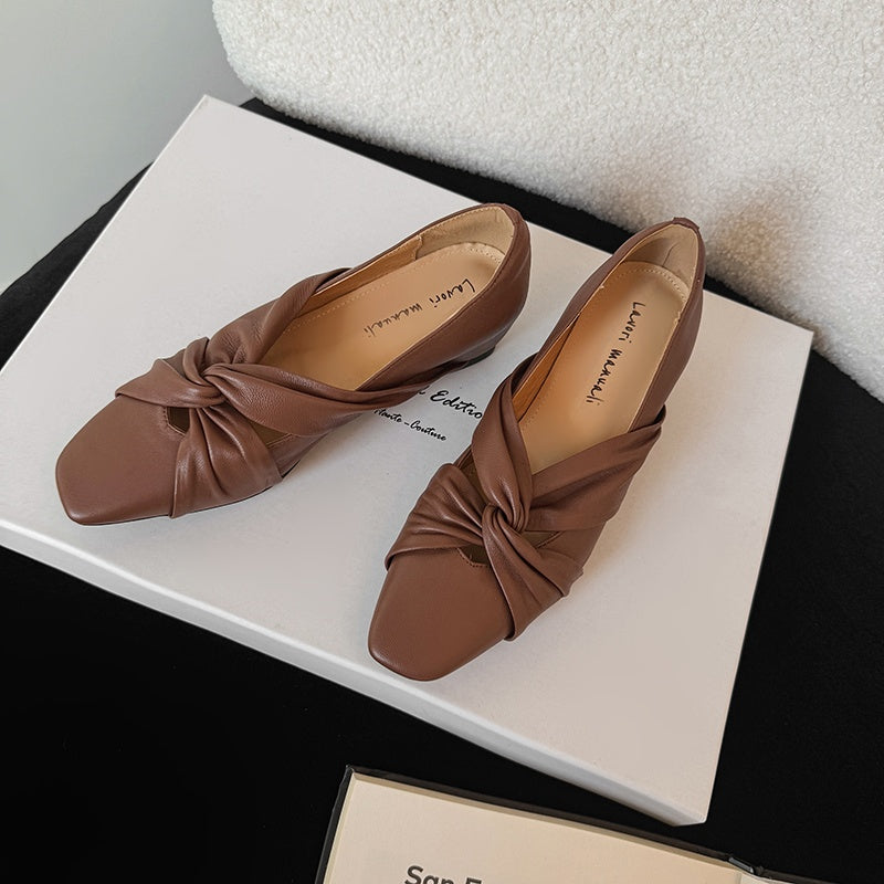 Karin Luna Cross Design Square Toe Hidden Wedge Shoes