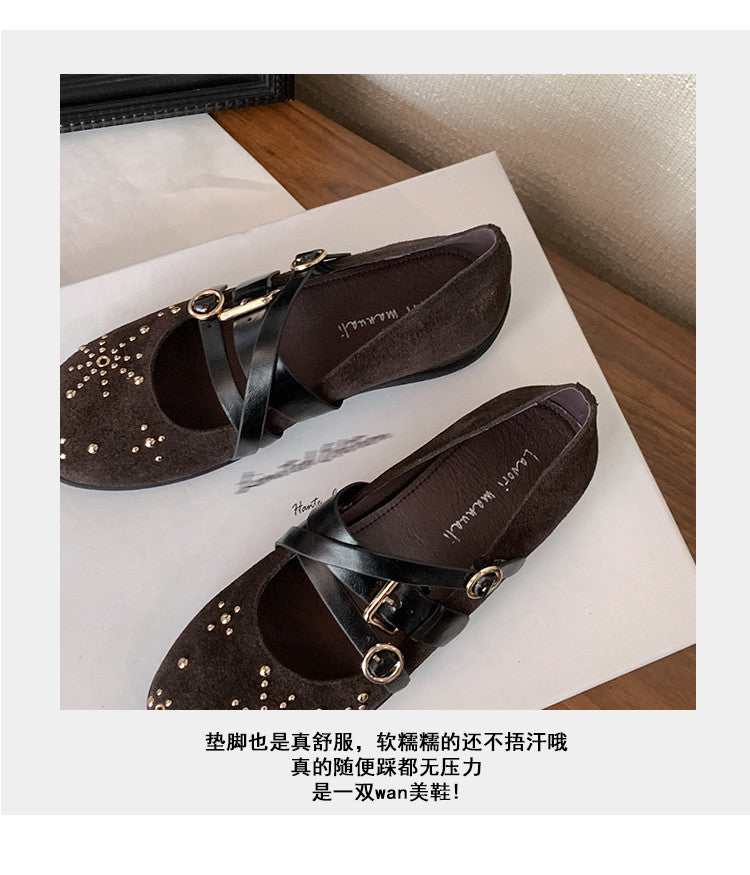 Karin Luna In Stock Spot Goods Studded Rivet Hidden Wedge Mary Jane Shoes