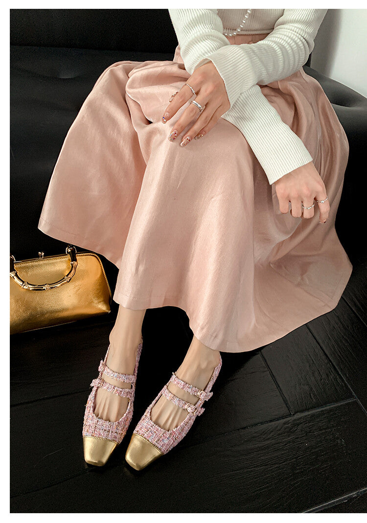 Karin Luna Classic Chanel Style~ Tweed Spring Limit Square Toe Chunky Heel Mary Jane Strap Single Shoes