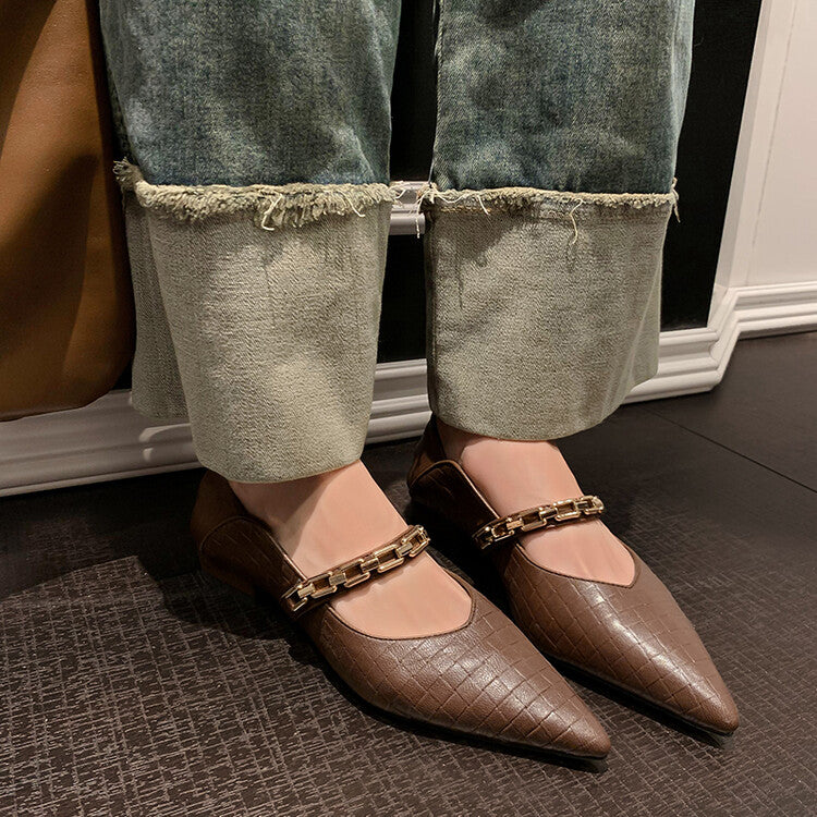 Karin Luna has prepared stock  Metal Fasteners Commuting Style Pointed Toe Chunky Heel Stone Pattern Large Single Shoes