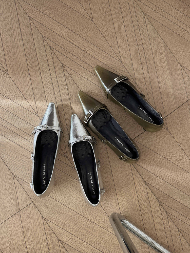 Karin Luna In Stock In Stock Retro Belt Buckle Small Square Toe Chunky Heel Single Shoes