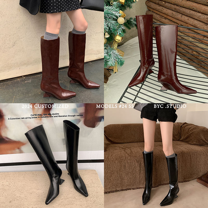 Karin Luna European and American Style Unisex Square-Toed Long Boots