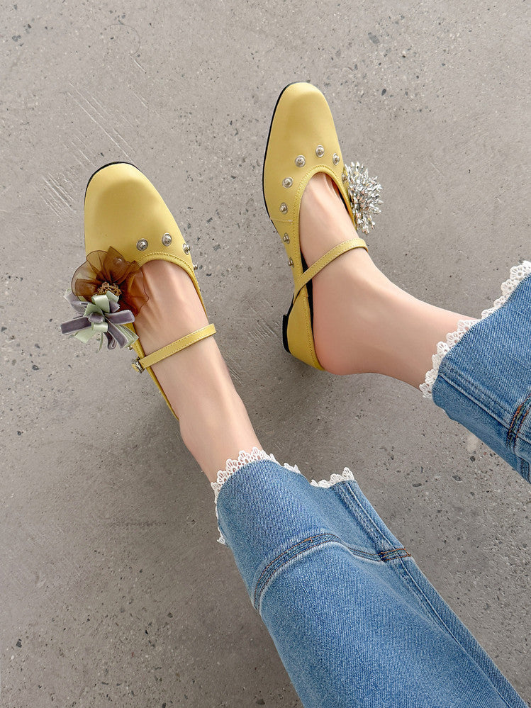 Karin Luna In Stock Spot Goods  Full-grain leather inside and out  Ultra Exquisite Round Toe Hidden Heel Closed-Toe Slippers