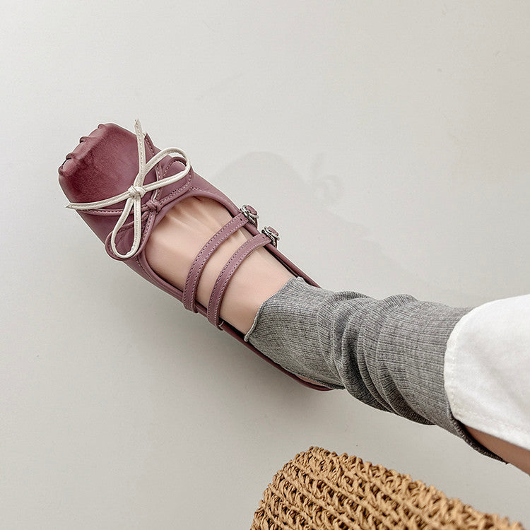 Karin Luna In Stock In Stock   Summer New Sweet Bowknot Color Block Square Toe Height-Increasing Slippers