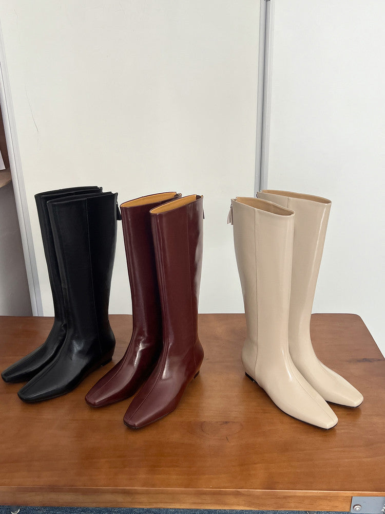 Karin Luna Minimalist Style Square-Toe Hidden Heel Long Boots