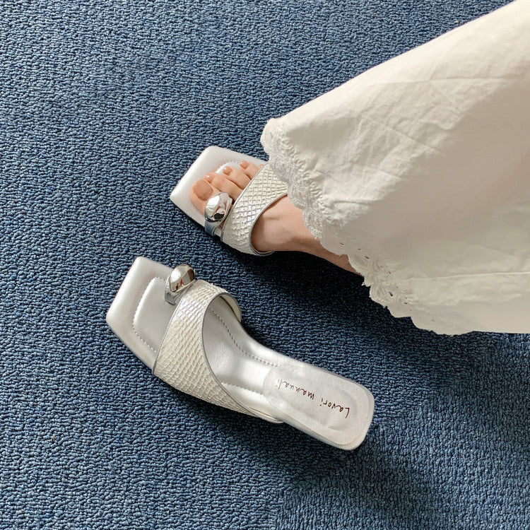 Karin Luna Fish Skin Series~Minimalist Square Toe Popular Irregular Heel Slippers