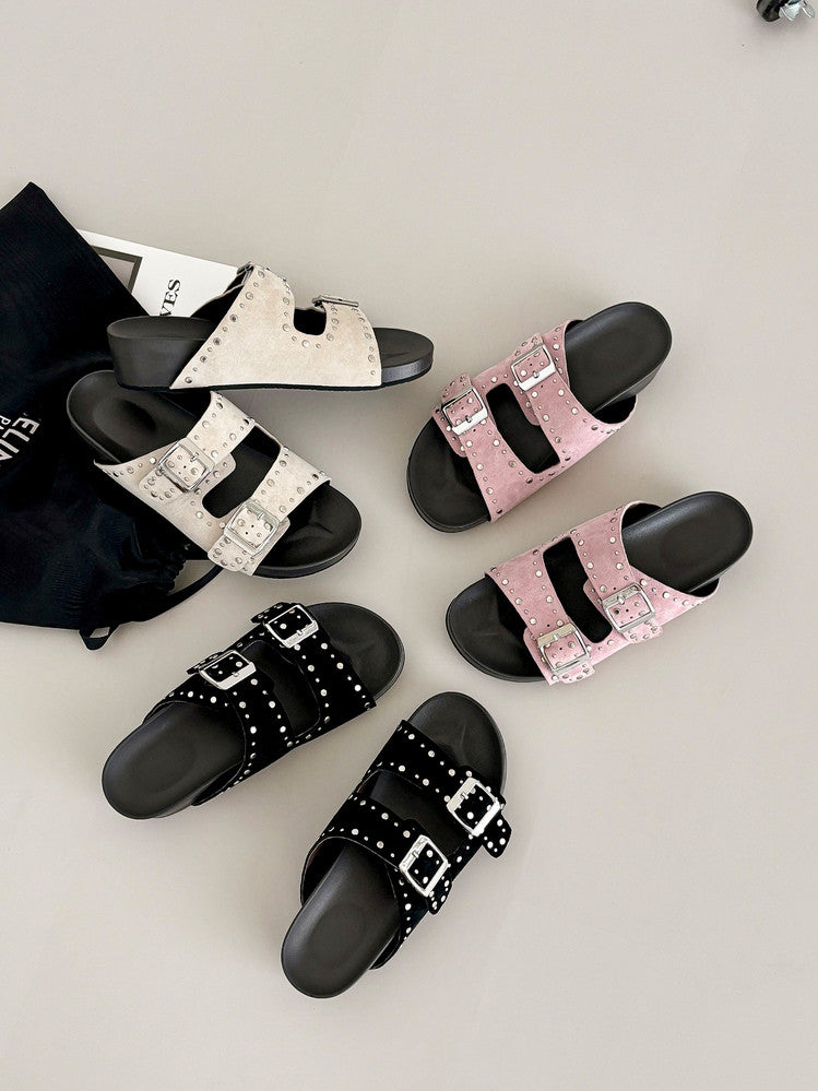Karin Luna In Stock Spot Goods Casual Thick-Soled Belt Buckle Slippers