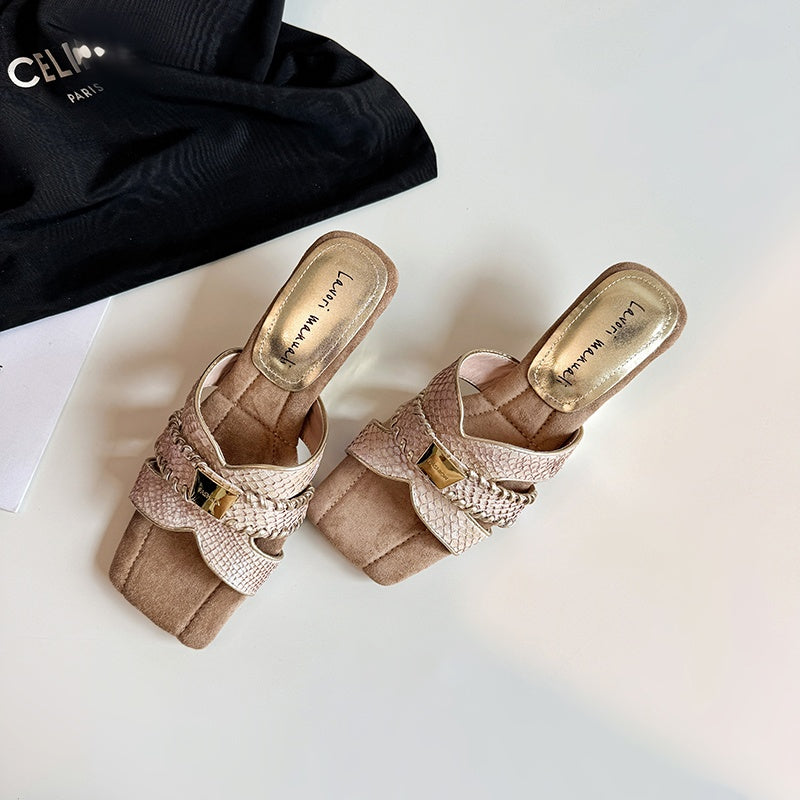 Karin Luna Fish Skin Series~ Hot-selling Square-Toe Slippers with Built-in Traffic