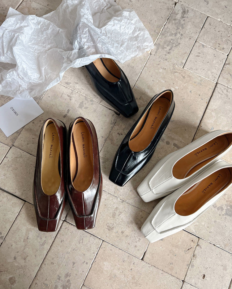 Karin Luna In Stock Spot Goods  Retro Full Leather Square Toe Shallow Mouth Single Shoes