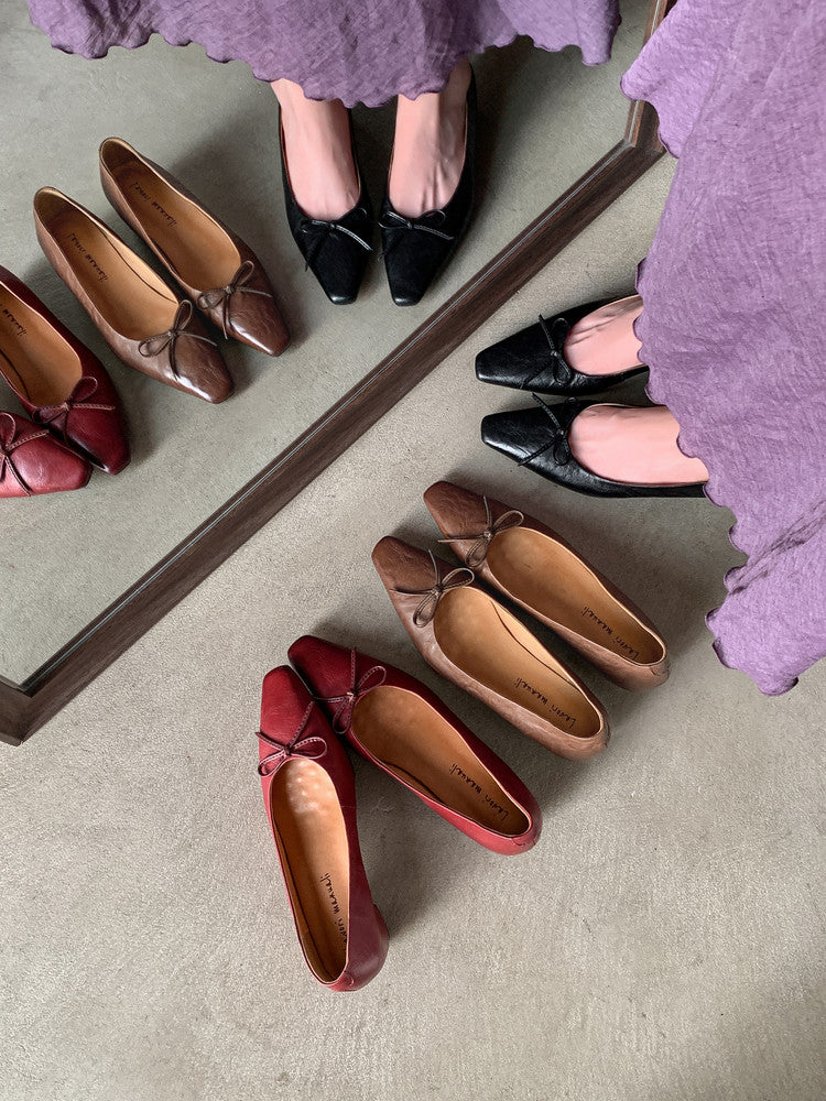 Karin Luna Full Layer Inside and Out~Basic Versatile Small Square Toe Butterfly Knot Irregular Heel Single Shoes
