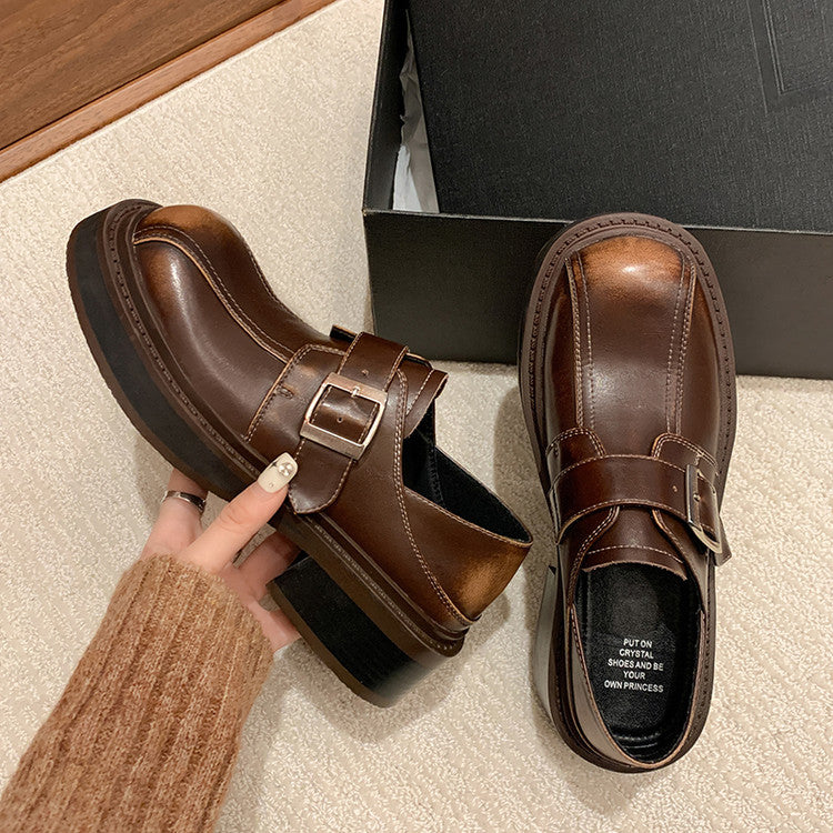 Karin Luna In Stock Spot Goods Metal Round Toe Cow Leather Thick Sole Flats