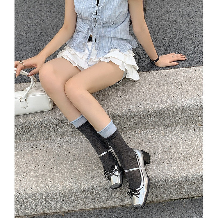 Karin Luna In Stock Spot Goods   One-strap Bowknot Square Toe Chunky Heel Mary Jane Shoes
