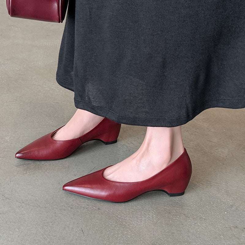 Karin Luna Full Layer Inside and Out~Basic Versatile Retro French Pointed Toe Irregular Heel Single Shoes
