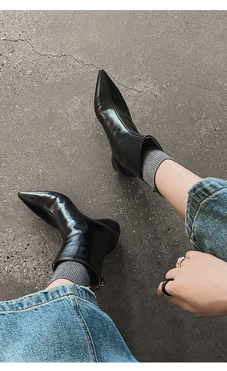 Karin Luna Versatile Elegant Style Pointed Toe Hidden Wedge Short Boots