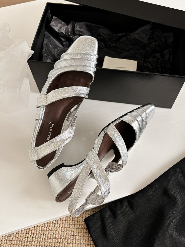 Karin Luna In Stock In Stock Minimalist Soft Upper Small Square Toe Chunky Heel Sandals