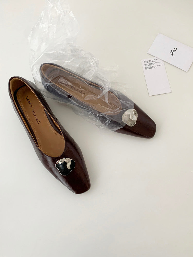 Karin Luna In Stock Spot Goods  Small Metal Decoration Thick Heel Single Shoes