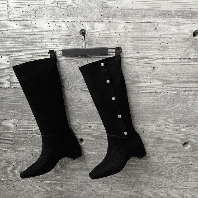 Karin Luna Bestseller Hot-Selling Hidden Buckle Lazy Style Square-Toe Height-Increasing Suede Western Boots
